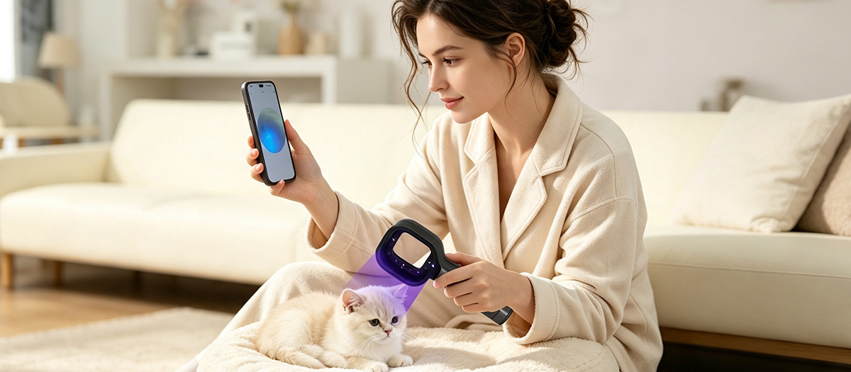 Handheld UVB therapy on leg